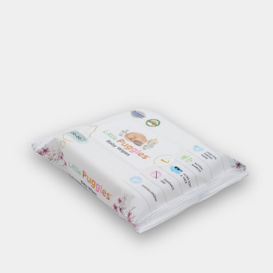 Little Puggles 20-wipe travel pouch shown at an angle