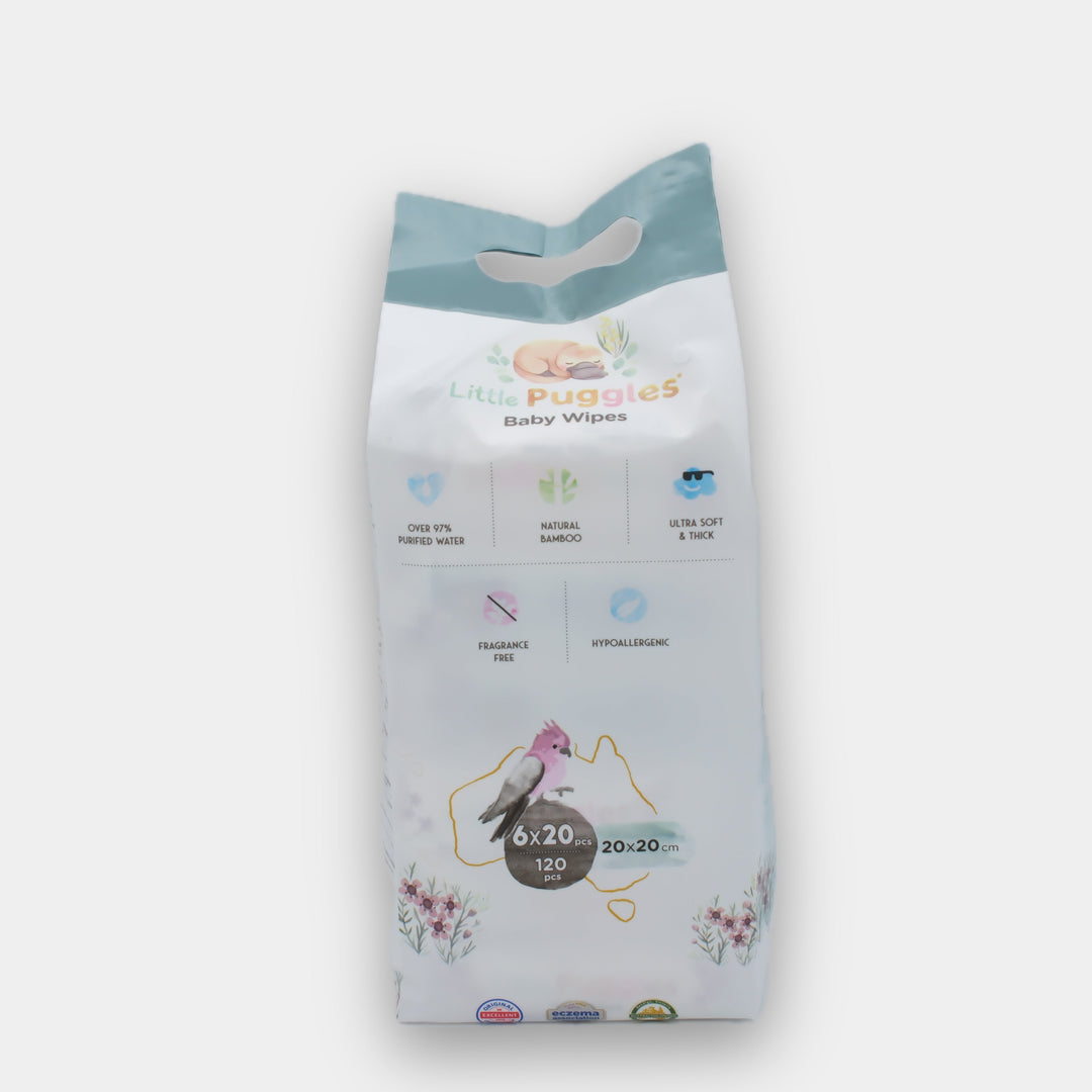 Little Puggles Travel Baby Wipes 6-pack bundle, front