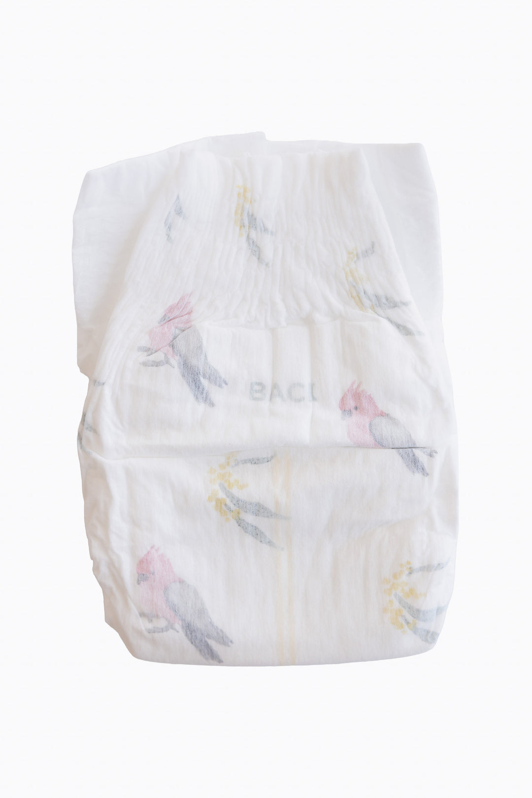 A single Little Puggles Size 2 nappy, back, with the refastenable tabs