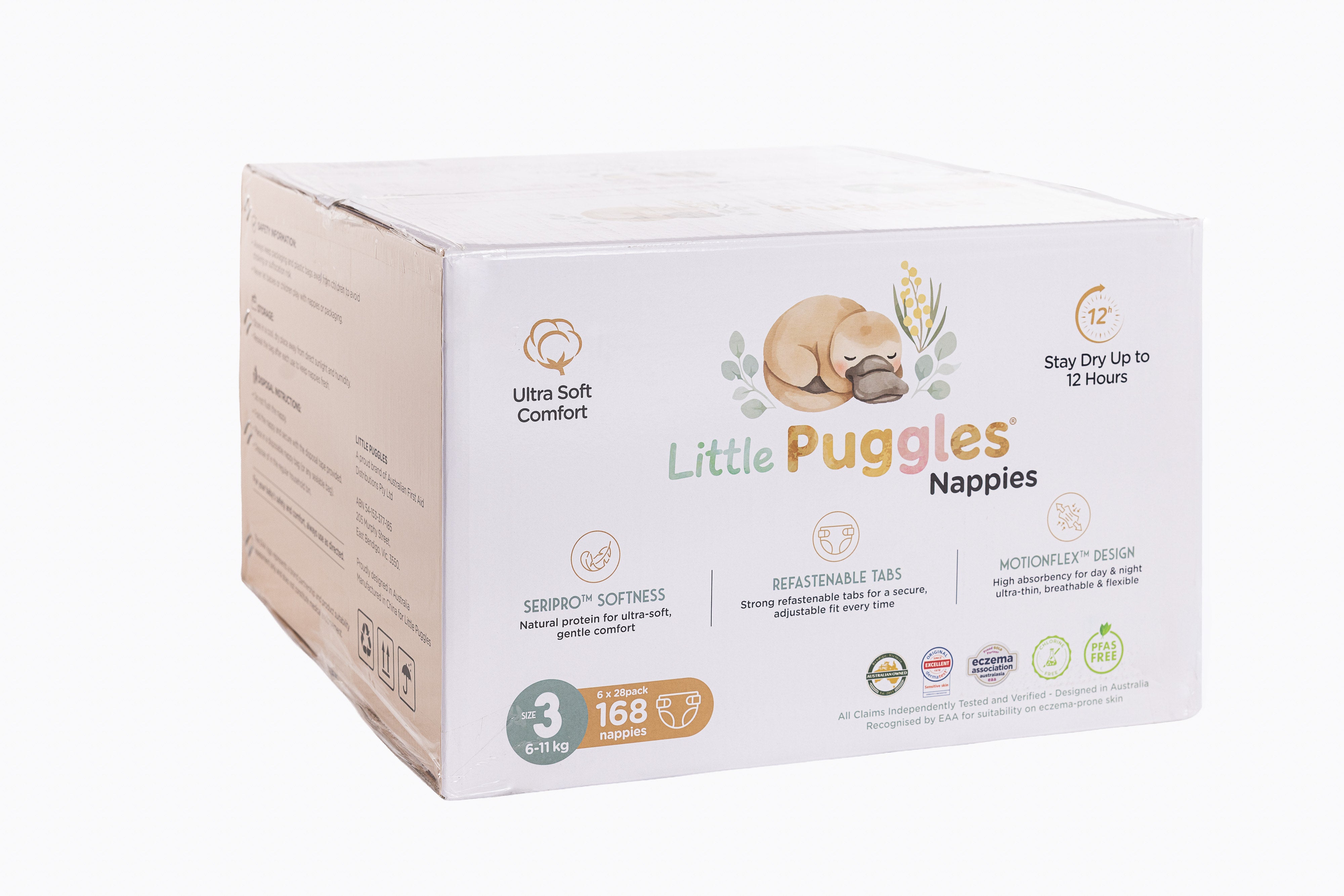Little Puggles Size 3 nappies carton, 168 nappies
