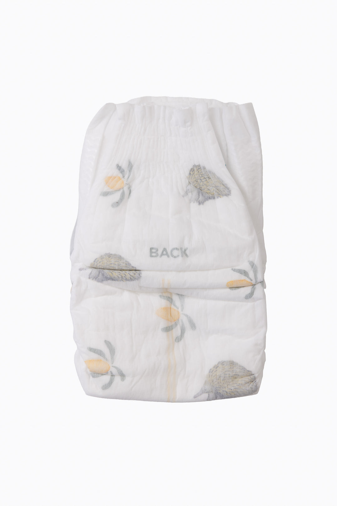 A single Little Puggles Size 3 nappy, back, showing the refastenable tabs