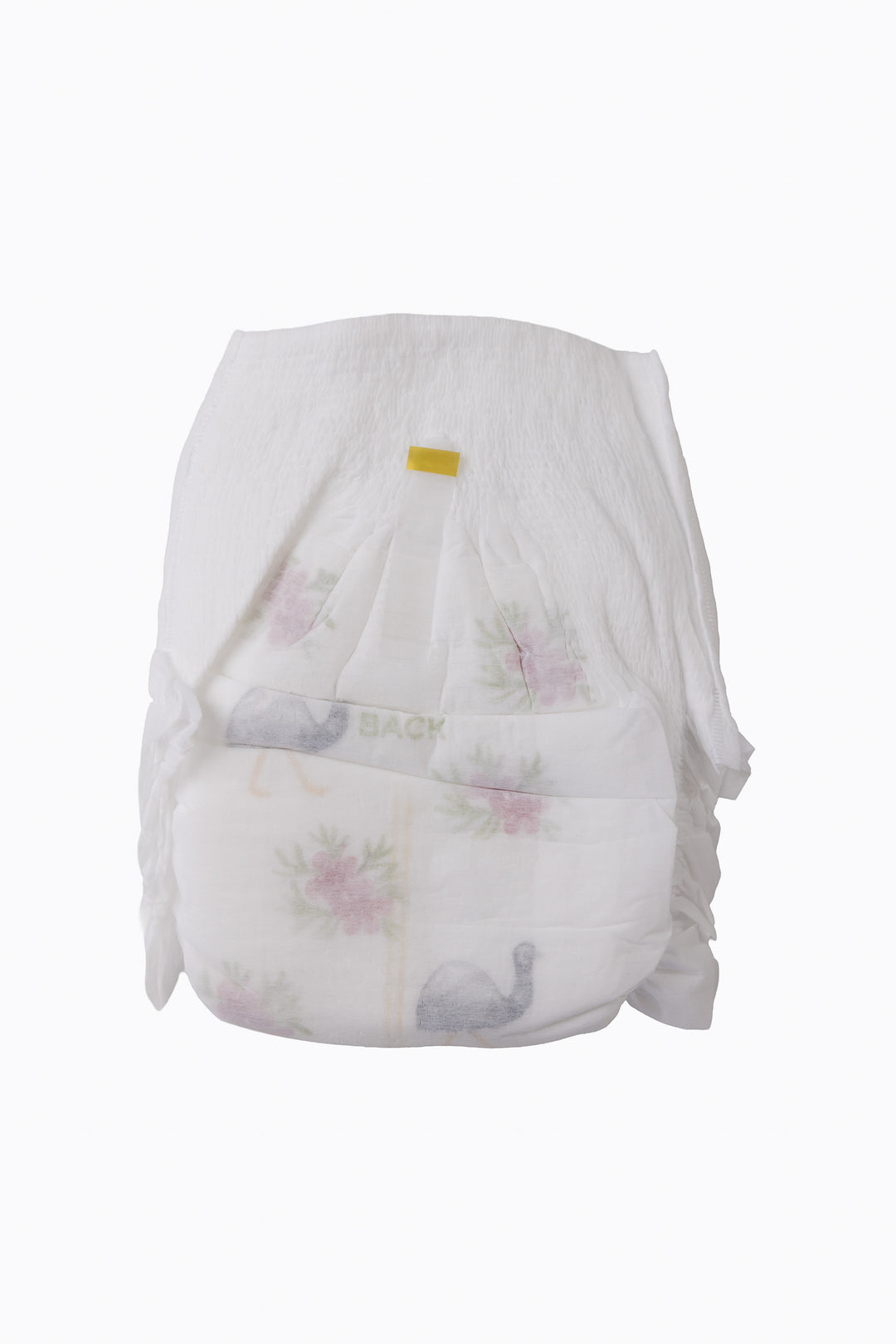 A single Little Puggles Size 3 nappy pant, back, showing the tear-away side seams