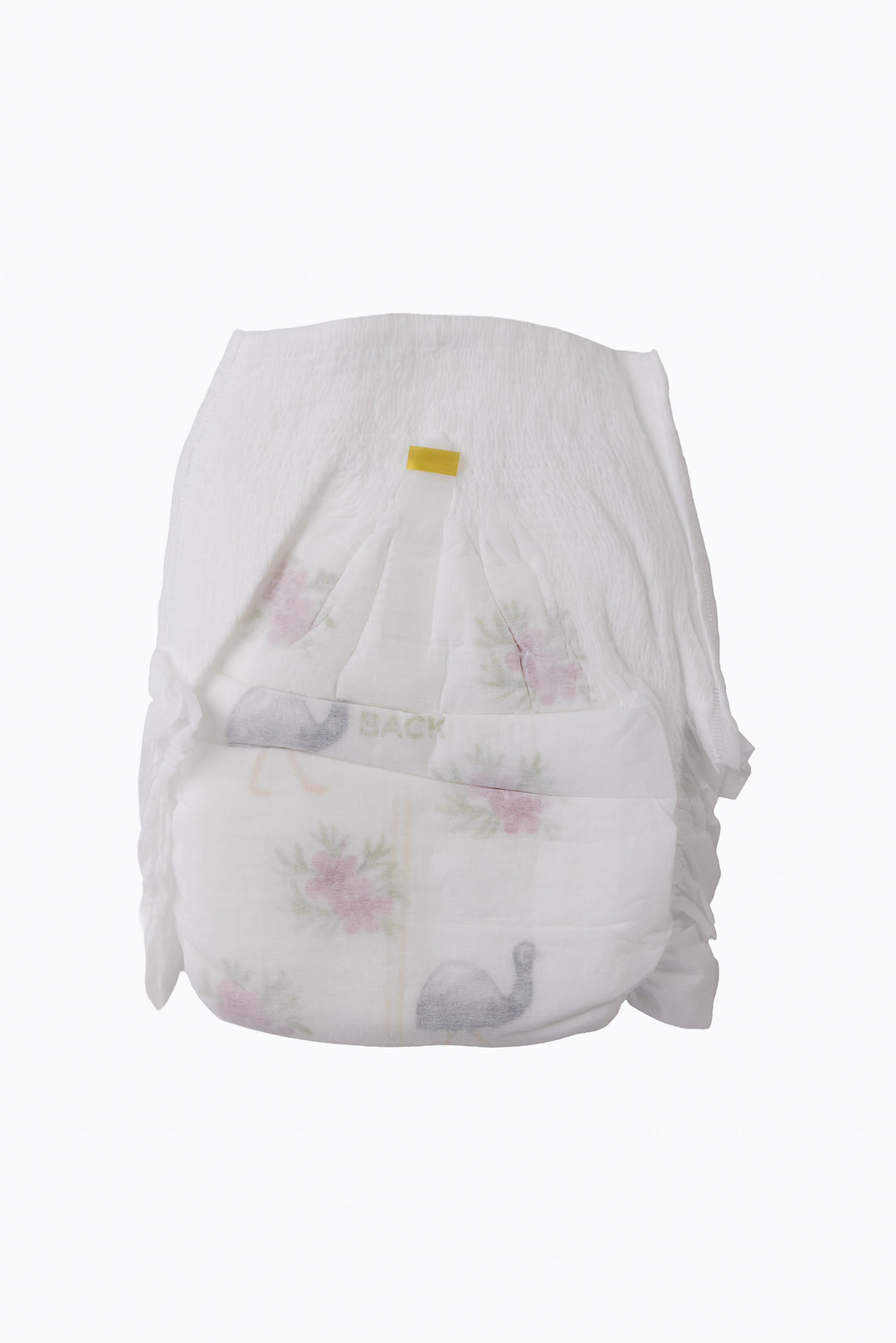 A single Little Puggles Size 3 nappy pant, back, showing the tear-away side seams