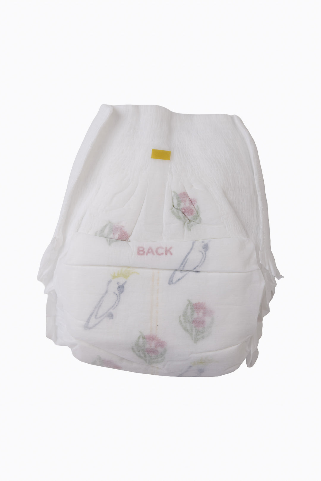 A single Little Puggles Size 4 nappy pant, back, showing the tear-away side seams