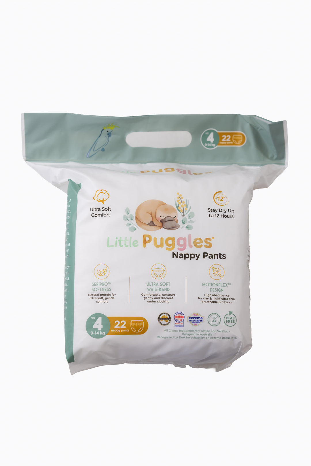 Little Puggles Size 4 nappy pants inner bag, front of pack, 22 pants