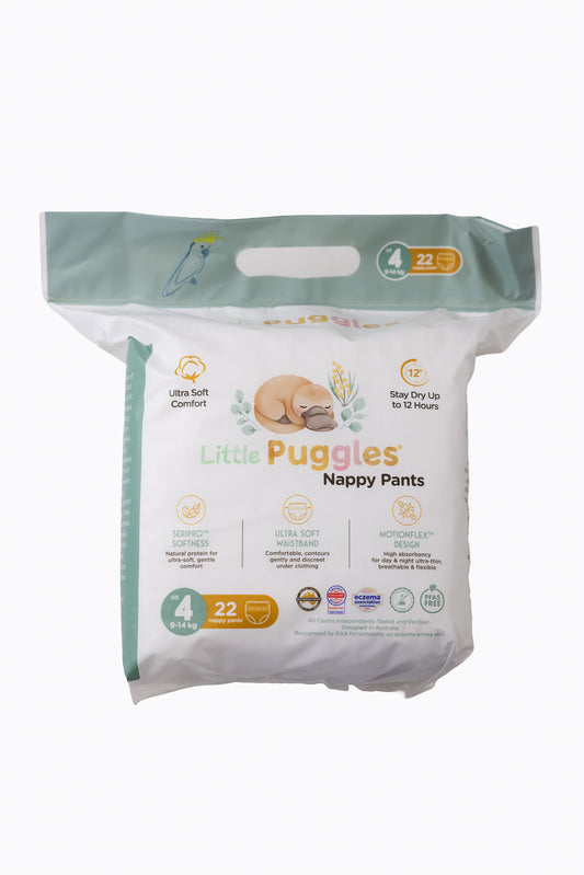 Little Puggles Size 4 nappy pants inner bag, front of pack, 22 pants