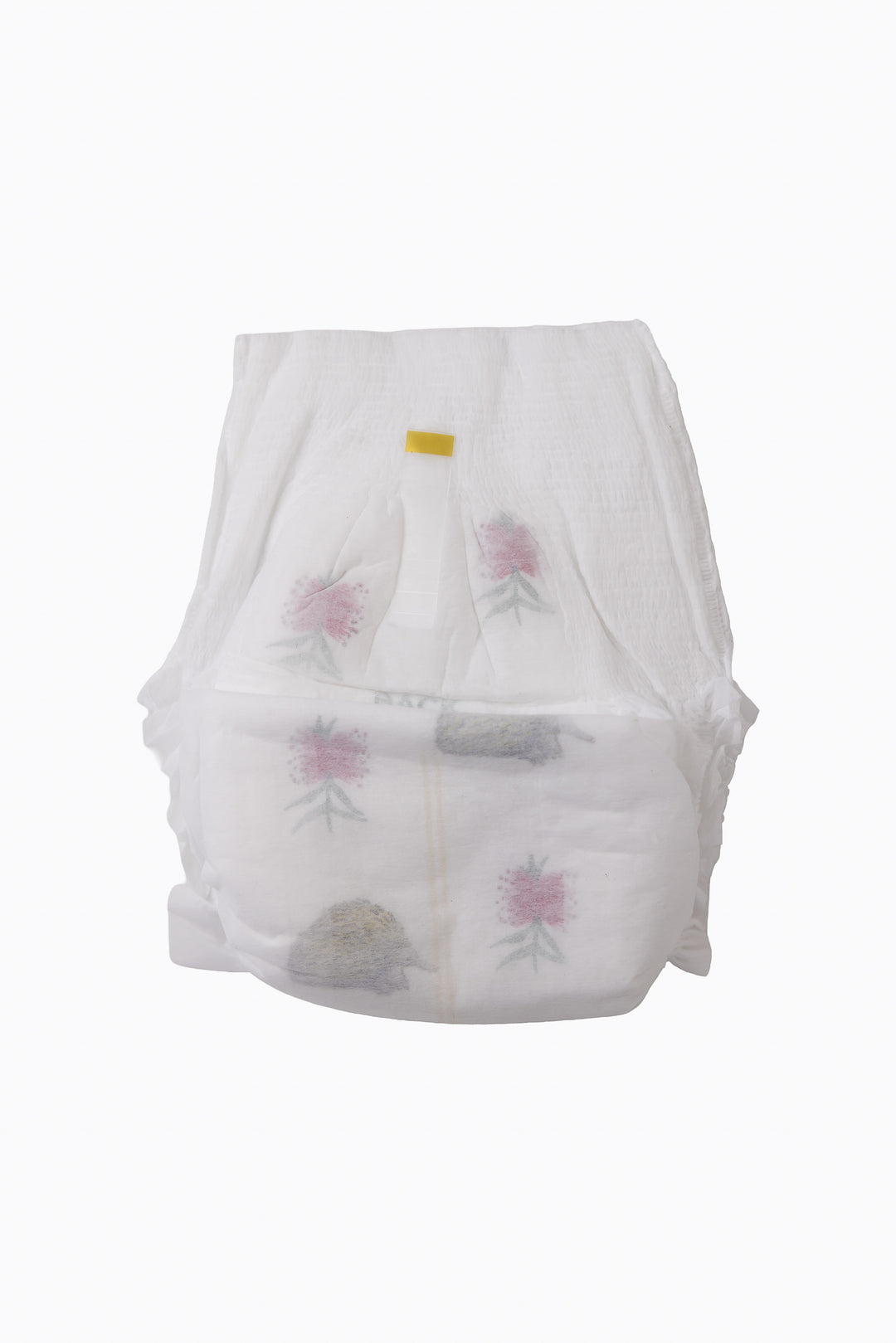 A single Little Puggles Size 5 nappy pant, back, showing the tear-away side seams
